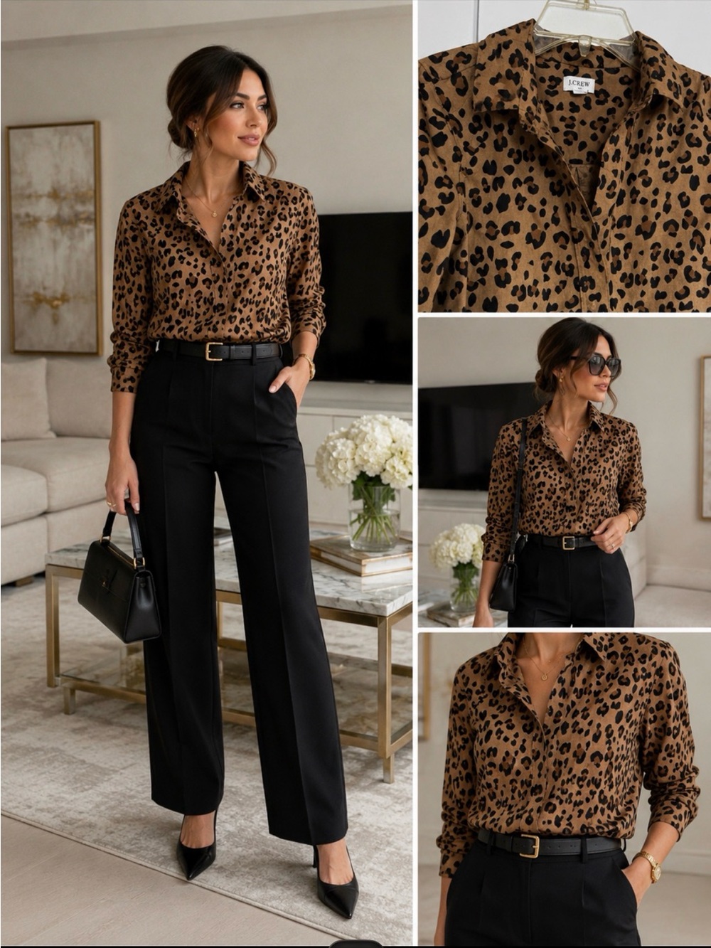 J. Crew Tan and Black Animal Print long sleeve Shirt XS size
